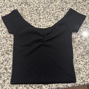 American Eagle Black Off Shoulder Ribbed Crop Top
